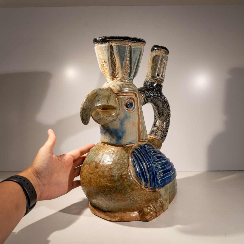 Jules Guérin Bouffioulx, vase / sculpture zoomorphe “oiseau INCAS N°3225“ céramique grès 1950s