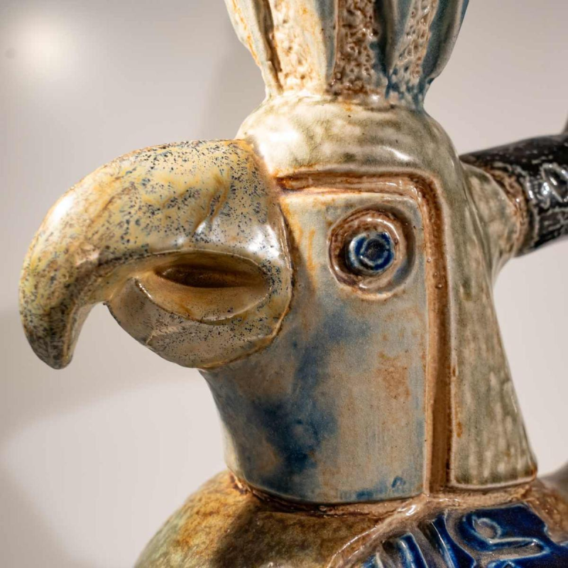 Jules Guérin Bouffioulx, zoomorphic vase / sculpture “INCAS bird N°3225“ ceramic stoneware 1950s