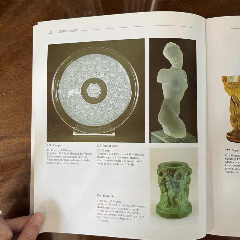 Heinrich Hoffmann (attr) Art Deco vase with bacchantes "Ingrid" series jade crystal / malachite green, ca 1933