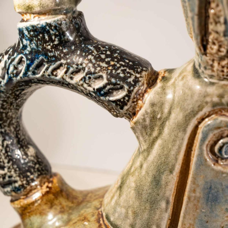 Jules Guérin Bouffioulx, zoomorphic vase / sculpture “INCAS bird N°3225“ ceramic stoneware 1950s