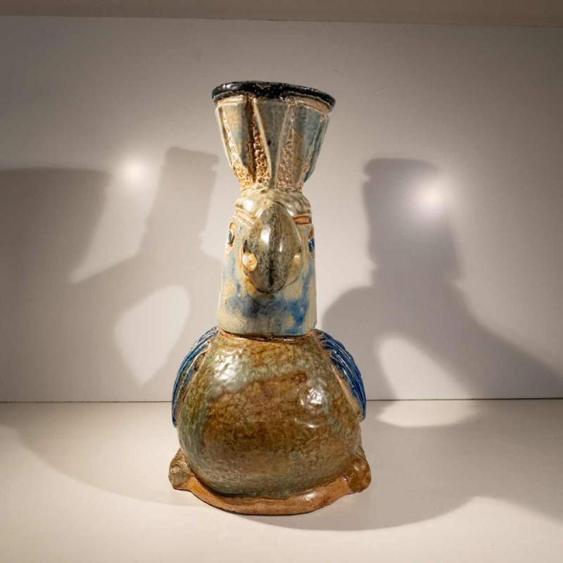 Jules Guérin Bouffioulx, zoomorphic vase / sculpture “INCAS bird N°3225“ ceramic stoneware 1950s