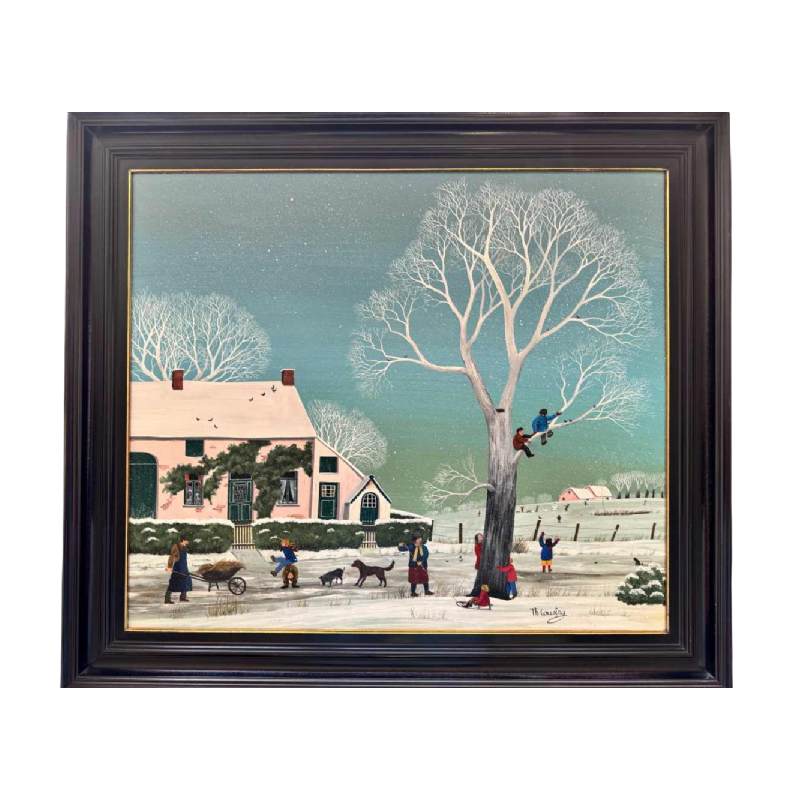 Thérèse COUSTRY «Maison à la chapelle » peinture huile sur toile marouflée
