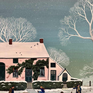 Thérèse COUSTRY «Maison à la chapelle » peinture huile sur toile marouflée