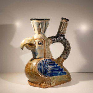 Jules Guérin Bouffioulx, vase / sculpture zoomorphe “oiseau INCAS N°3225“ céramique grès 1950s