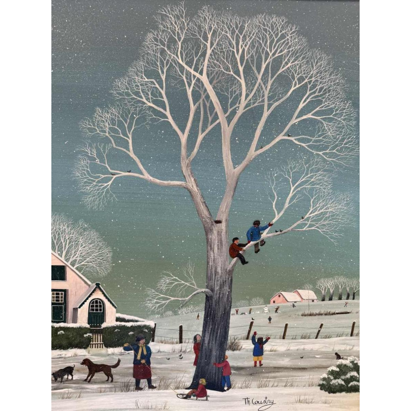 Thérèse COUSTRY « Huis in de kapel » schilderij olieverf op doek gemaroufleerd