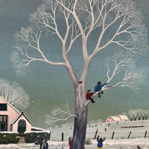 Thérèse COUSTRY «Maison à la chapelle » peinture huile sur toile marouflée