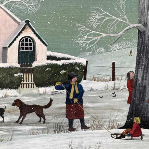 Thérèse COUSTRY «Maison à la chapelle » peinture huile sur toile marouflée