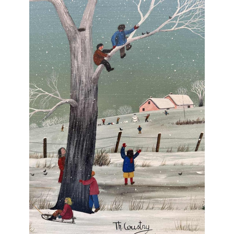 Thérèse COUSTRY «Maison à la chapelle » peinture huile sur toile marouflée