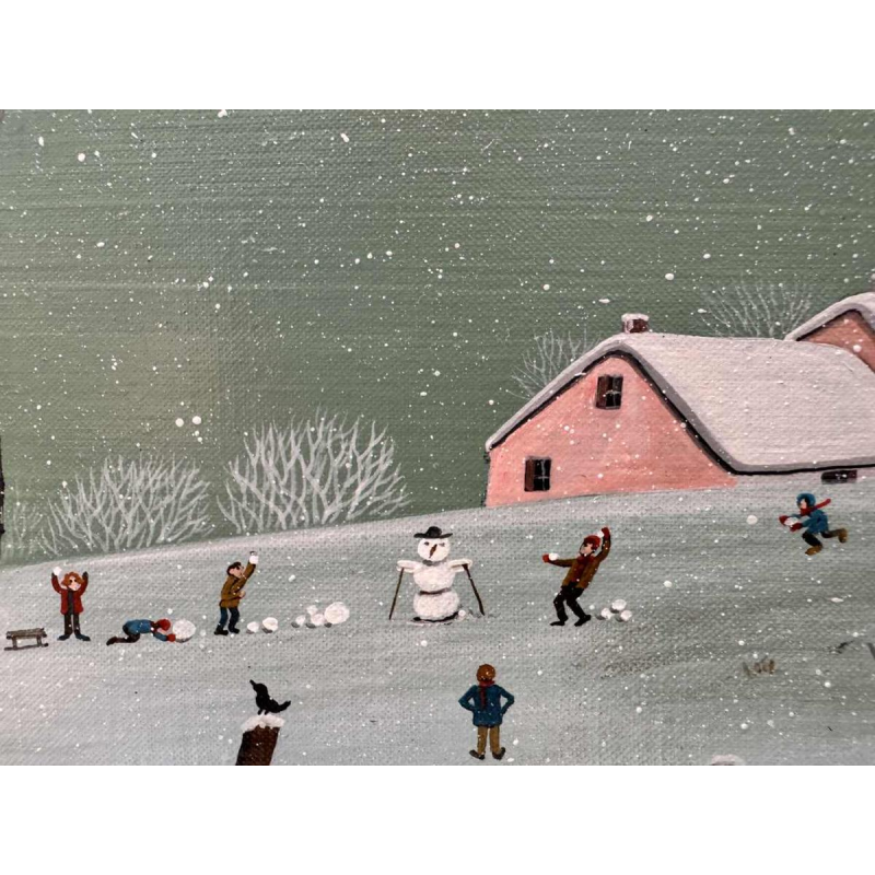 Thérèse COUSTRY «Maison à la chapelle » peinture huile sur toile marouflée