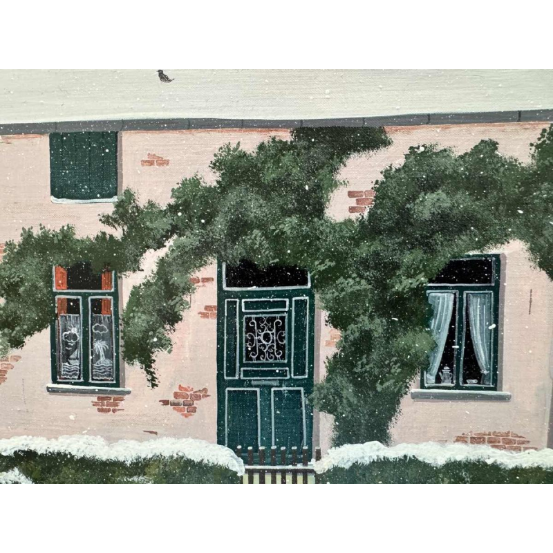 Thérèse COUSTRY «Maison à la chapelle » peinture huile sur toile marouflée