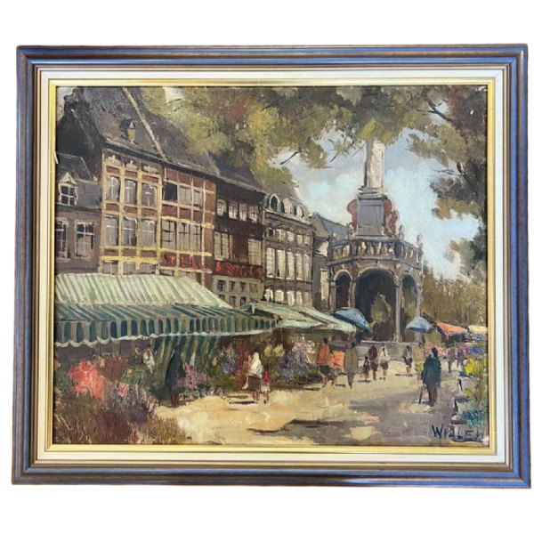 “Place du Marché à Liège“, schilderij olieverf op doek, gesigneerd WILLEM