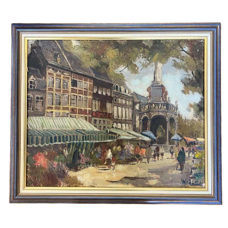 “Place du Marché à Liège”, tableau huile sur toile, signée WILLEM
