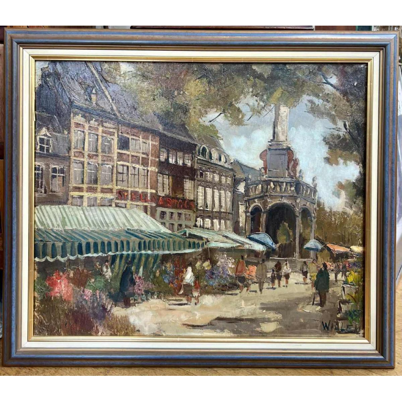 “Place du Marché à Liège“, schilderij olieverf op doek, gesigneerd WILLEM