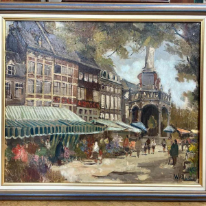 “Place du Marché à Liège”, tableau huile sur toile, signée WILLEM