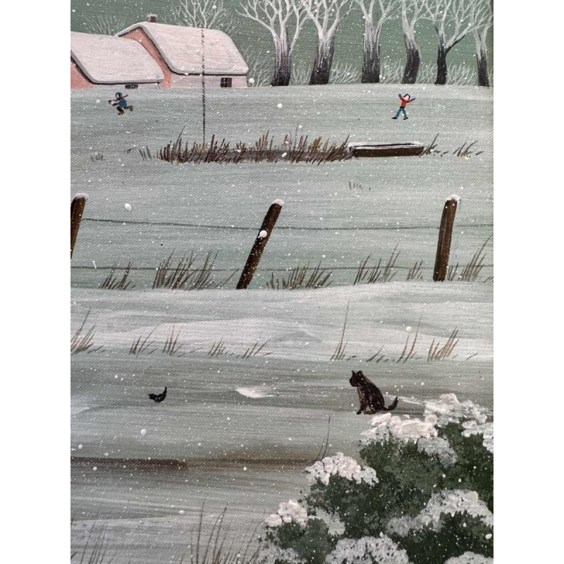 Thérèse COUSTRY «Maison à la chapelle » peinture huile sur toile marouflée