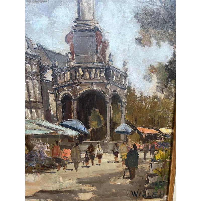 “Place du Marché à Liège”, tableau huile sur toile, signée WILLEM