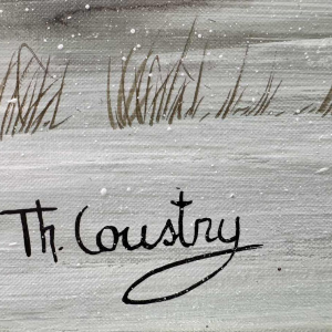 Thérèse COUSTRY «Maison à la chapelle » peinture huile sur toile marouflée