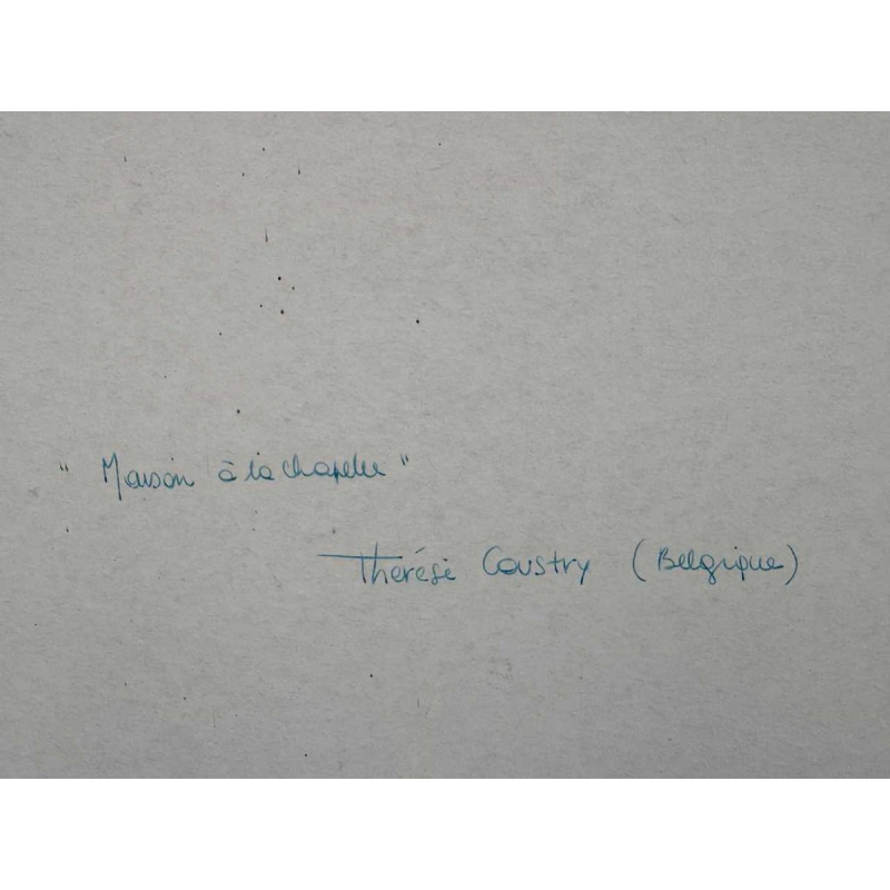 Thérèse COUSTRY «Maison à la chapelle » peinture huile sur toile marouflée