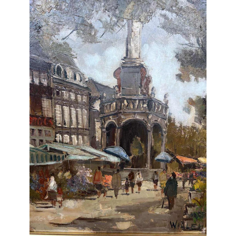 “Place du Marché à Liège”, tableau huile sur toile, signée WILLEM