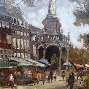 “Place du Marché à Liège“, schilderij olieverf op doek, gesigneerd WILLEM
