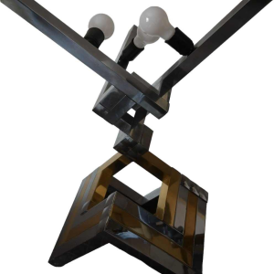 Lumica (Barcelona) Large pair of table lamps, polished brass & chromed steel, ca 1970