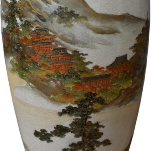 Pair of Satsuma earthenware vases "zenkozan" Japan, Meiji Period