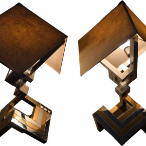 Lumica (Barcelona) Large pair of table lamps, polished brass & chromed steel, ca 1970
