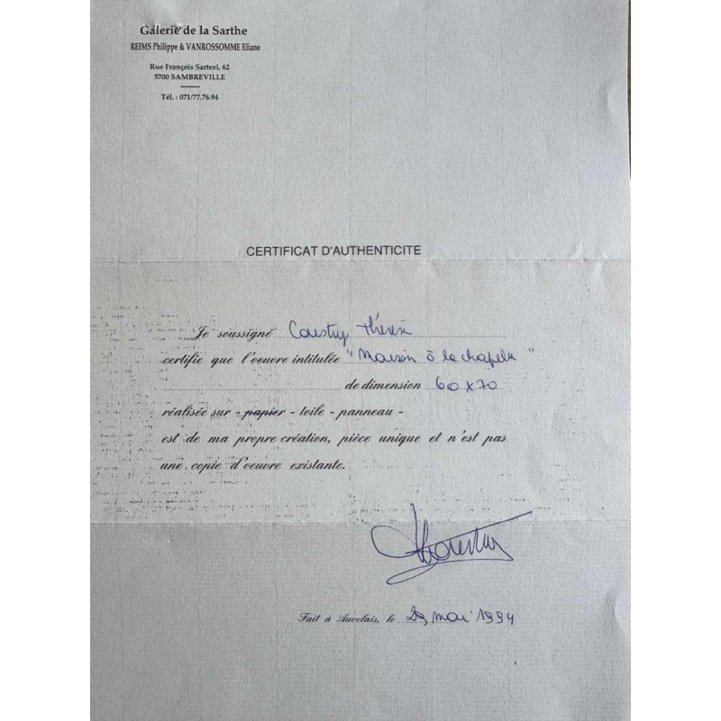 Thérèse COUSTRY « House in the chapel » painting oil on canvas mounted on board