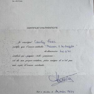 Thérèse COUSTRY «Maison à la chapelle » peinture huile sur toile marouflée