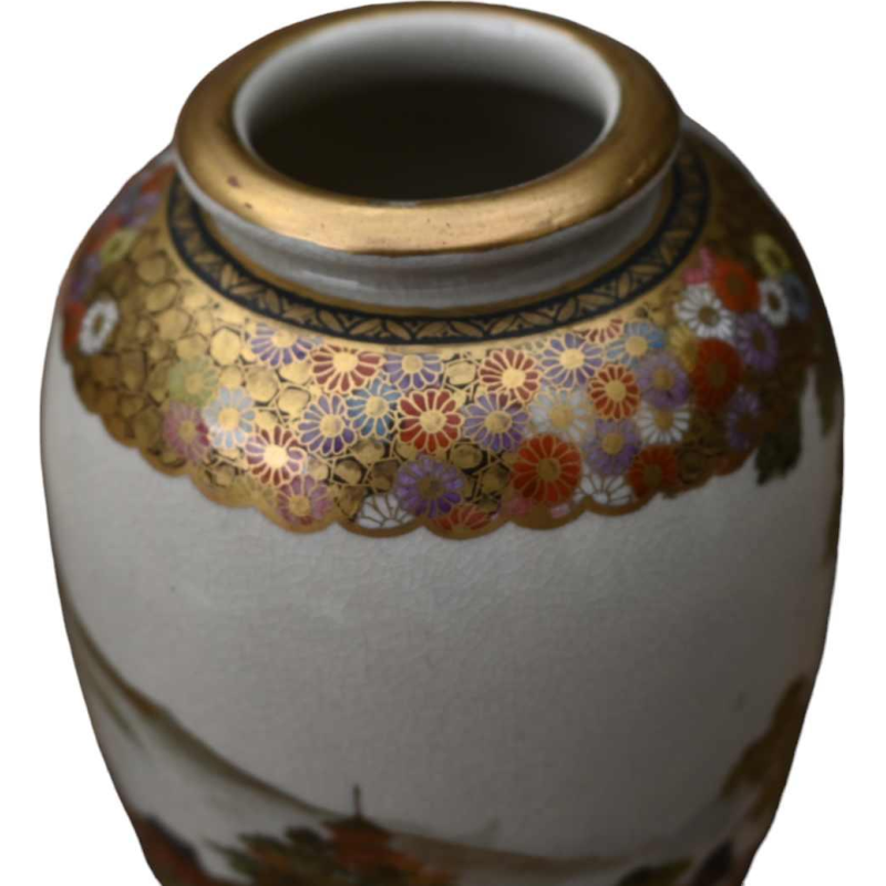 Pair of Satsuma earthenware vases "zenkozan" Japan, Meiji Period