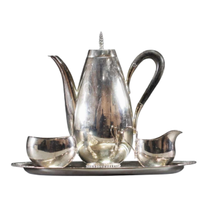 Jakob Grimminger, Art Deco zilveren thee / koffieservies, tête-à-tête, Duits ontwerp, begin 20e eeuw