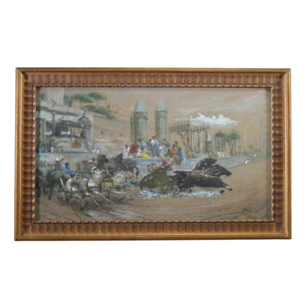 Ettore Forti "course de chars dans Le Circus Maximus" peinture technique mixte sur papier, fin 19ème