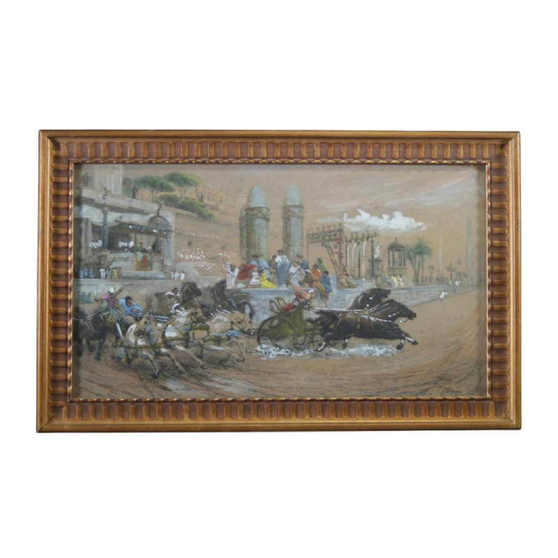 Ettore Forti (xix-xx) "Chariot race in the Circus Maximus" mixed media painting on paper, late 19th century