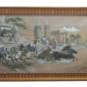 Ettore Forti (xix-xx) "Chariot race in the Circus Maximus" mixed media painting on paper, late 19th century