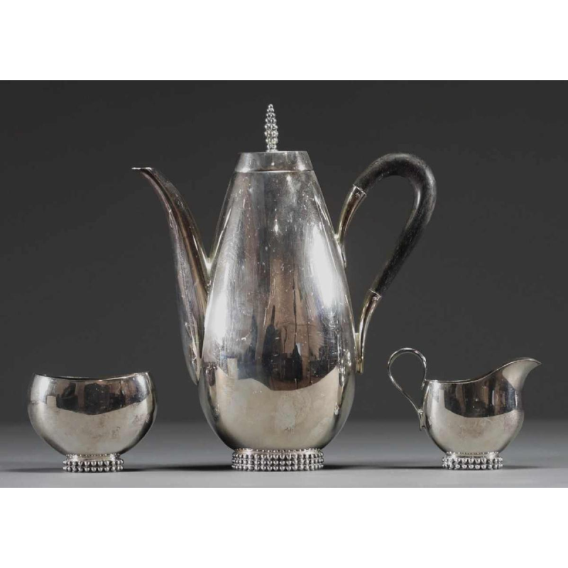 Jakob Grimminger, service à thé / café en argent Art Déco, tête-à-tête, Allemagne début 20ème siècle