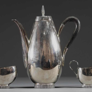 Jakob Grimminger, Art Deco silver tea / coffee set, tête-à-tête, German design, early 20th century