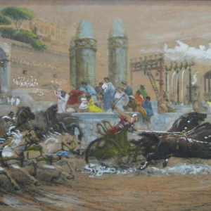 Ettore Forti "course de chars dans Le Circus Maximus" peinture technique mixte sur papier, fin 19ème