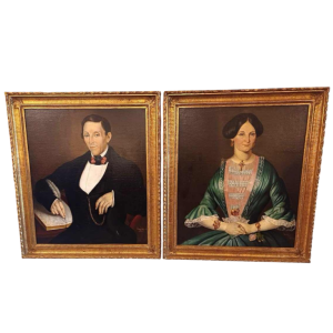 Pair of ‘Portraits’ paintings, oil on canvas, signed Cambien, 1856