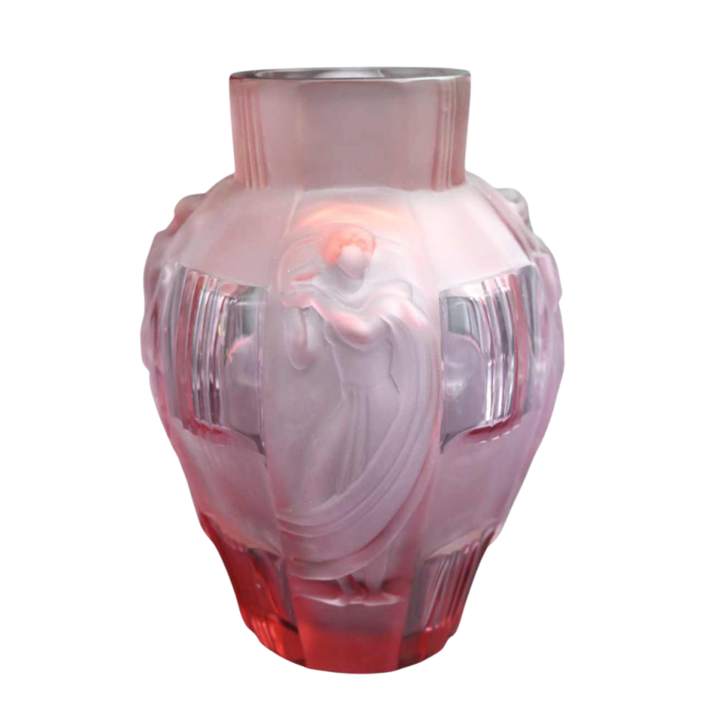 René Lalique, vase Art Déco aux 4 femmes danseuses, verre pressé moulé