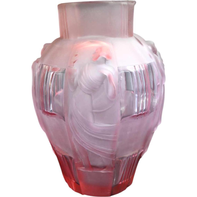 René Lalique, Art Deco vase with 4 dancing women, moulded pressed glass
