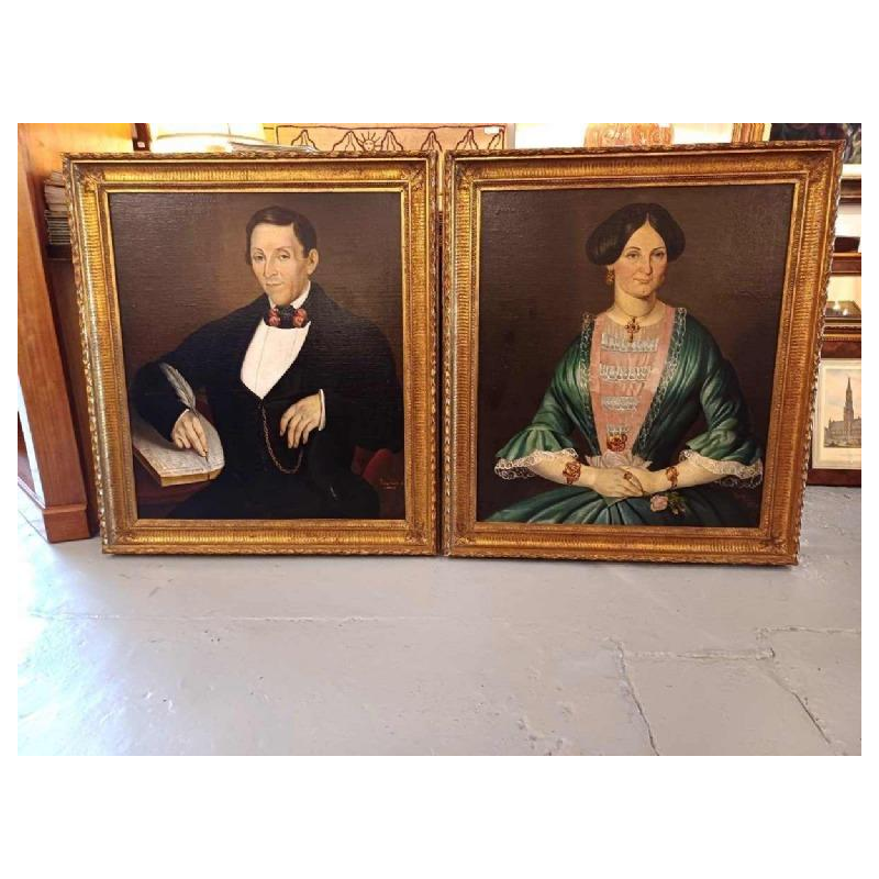 Paire de tableaux “Portraits“ huiles sur toile signées Cambien, 1856