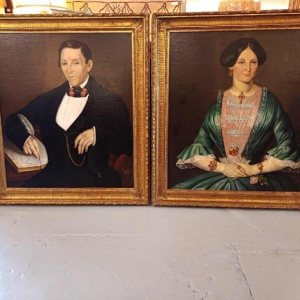 Pair of ‘Portraits’ paintings, oil on canvas, signed Cambien, 1856