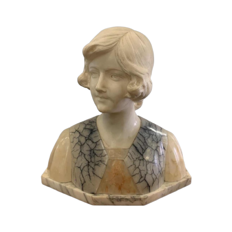 Gustave Van Vaerenbergh “Buste de jeune fille“ sculpture en albâtre, ca 1910