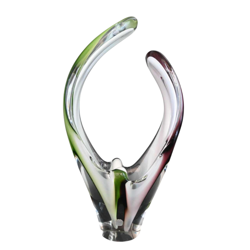 Flygsfors, vase coquille en verre multicolore, Design suédois, ca 1950-1960