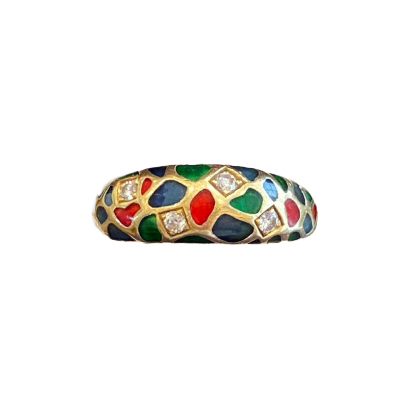KORLOFF, bague jonc en or jaune, émaux polychromes, ca 1980-1990