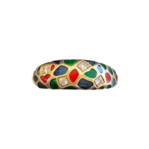 KORLOFF, yellow gold bangle ring, polychrome enamels, ca. 1980–1990