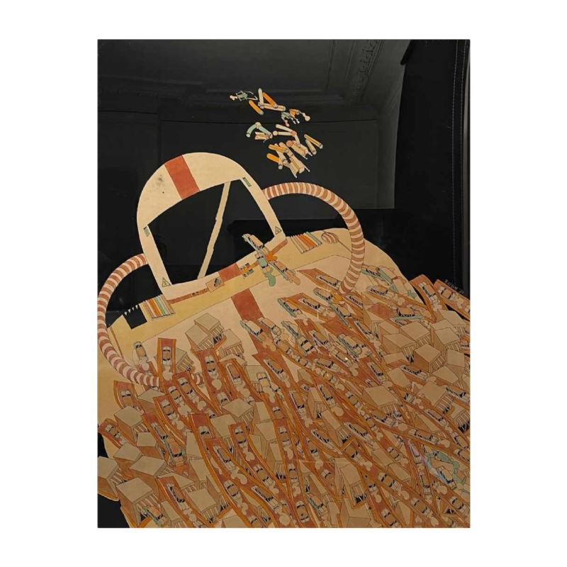 Fernand Flausch, tableau Pop Art, technique mixte sur papier, 1973