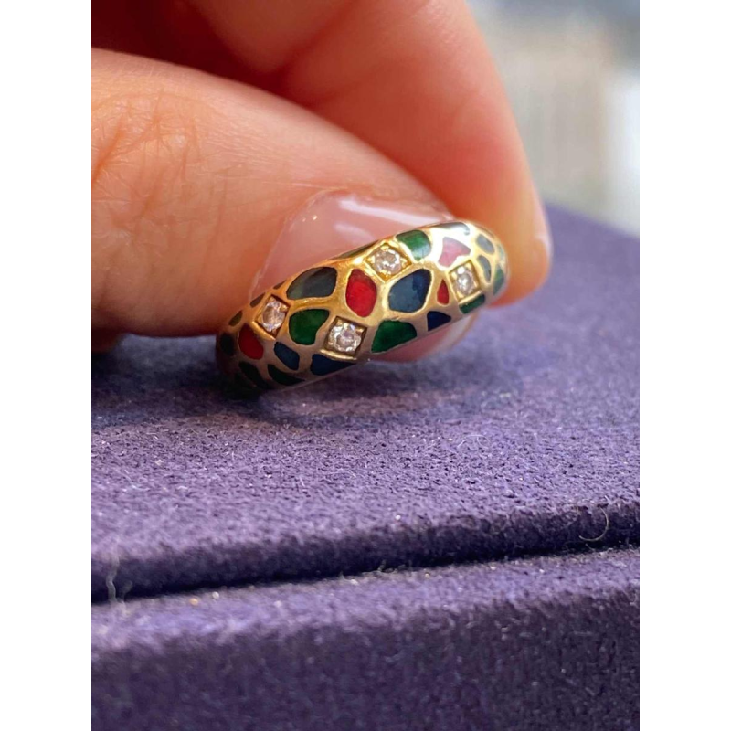KORLOFF, bague jonc en or jaune, émaux polychromes, ca 1980-1990