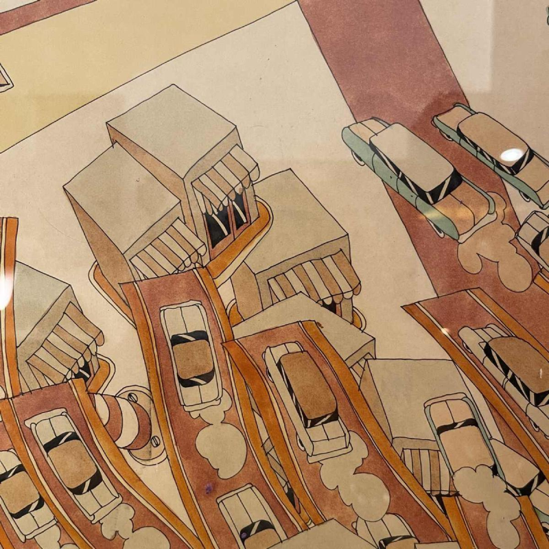 Fernand Flausch, tableau Pop Art, technique mixte sur papier, 1973