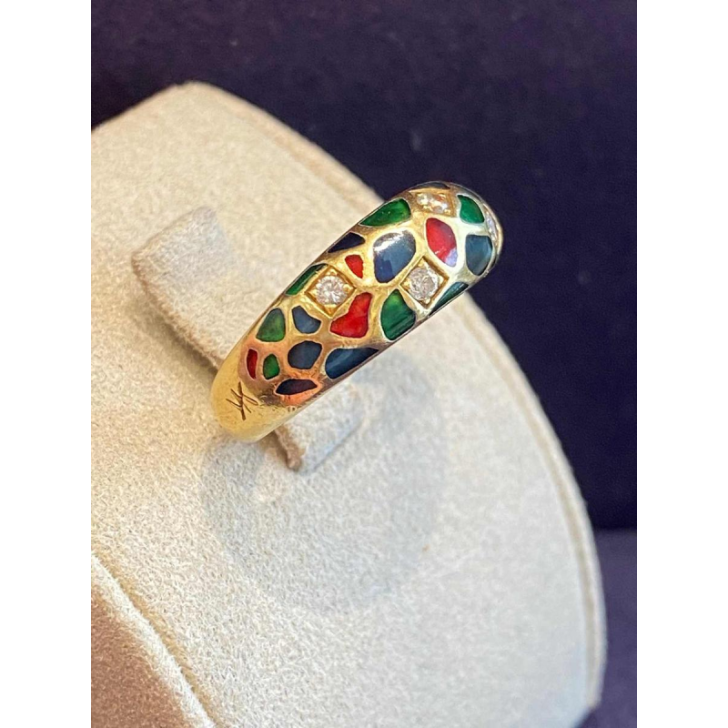 KORLOFF, bague jonc en or jaune, émaux polychromes, ca 1980-1990